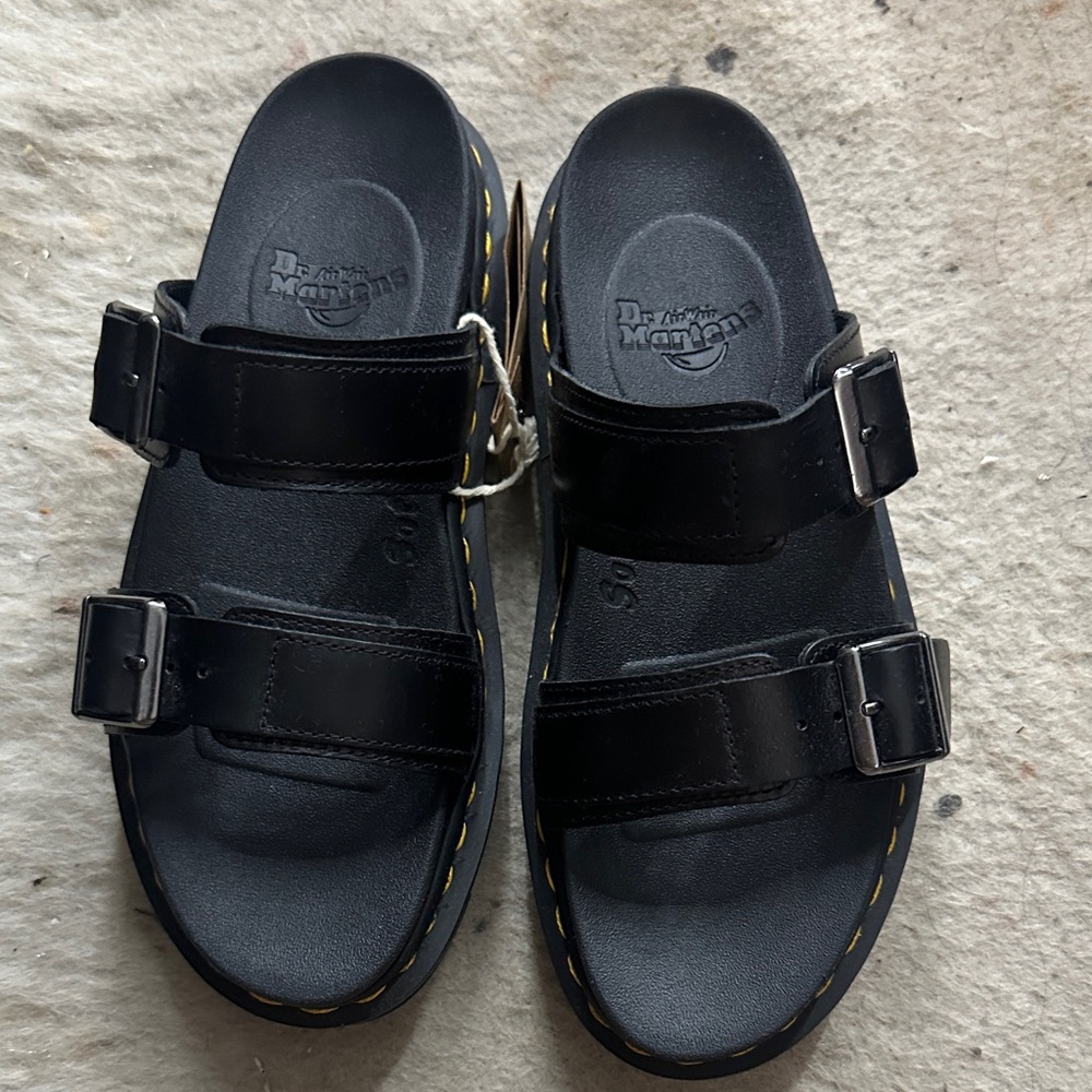 Dr. Martens Black Slide Sandals with Silver Buckles NEW!